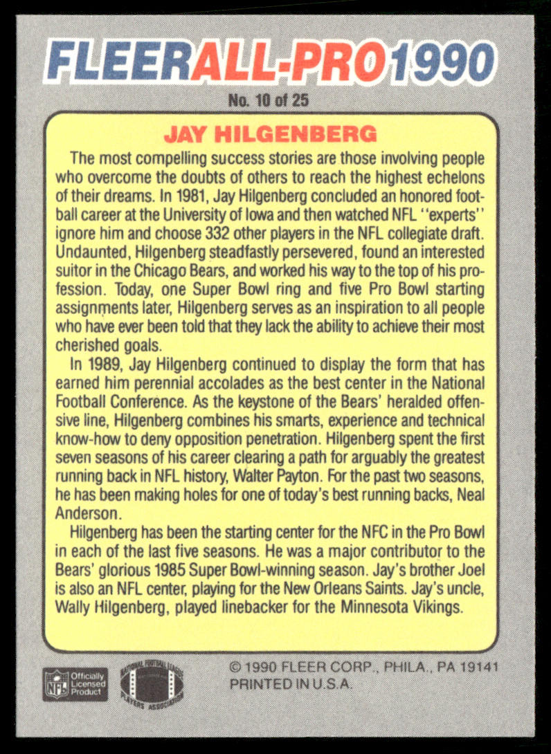 Jay Hilgenberg 1990 Fleer All-Pro #10 Chicago Bears
