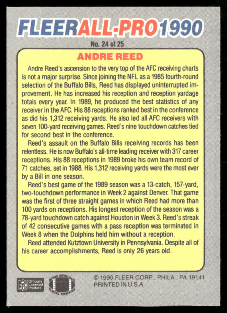 Andre Reed 1990 Fleer All-Pro #24 Buffalo Bills