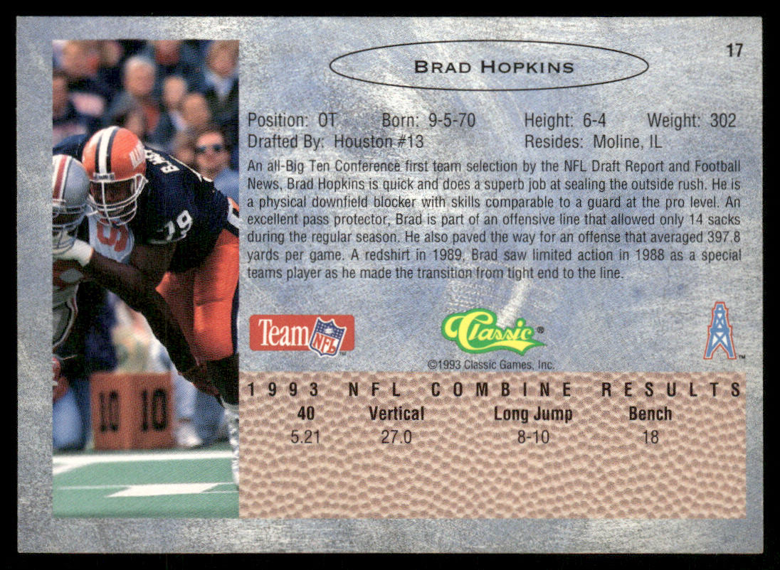 Brad Hopkins 1993 Classic #17 Houston Oilers