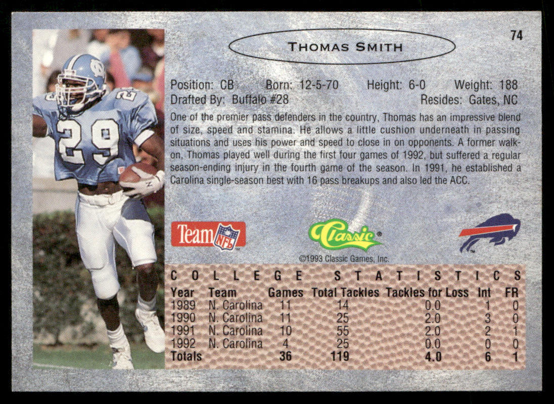 Thomas Smith 1993 Classic #74 Buffalo Bills
