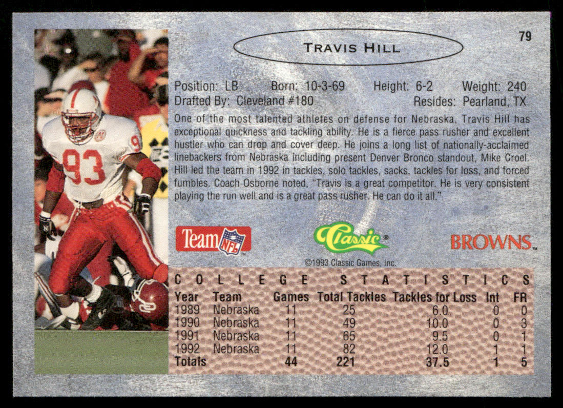 Travis Hill 1993 Classic #79 Cleveland Browns