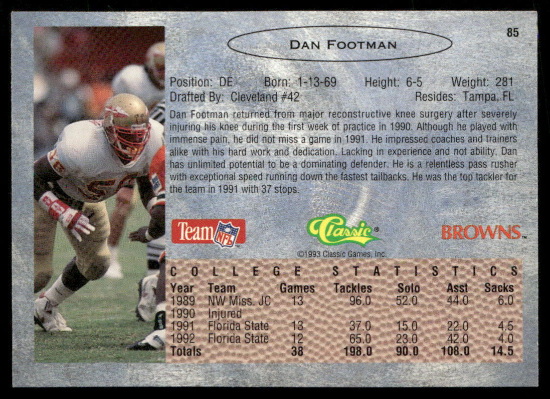 Dan Footman 1993 Classic #85 Cleveland Browns