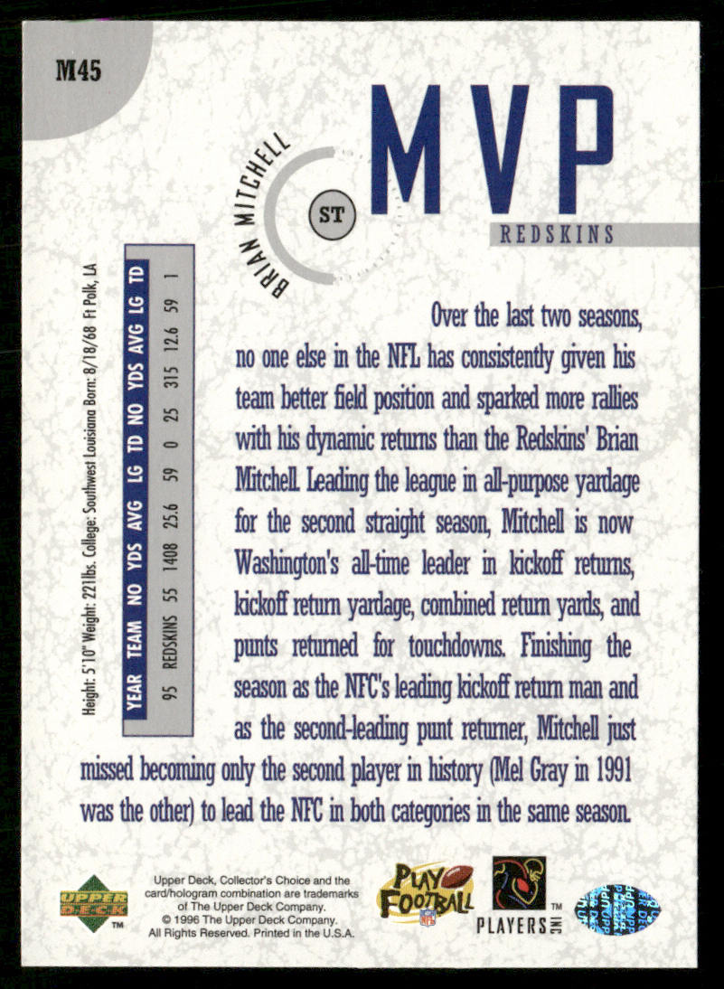 Brian Mitchell 1996 Collector's Choice MVPs #M45 Washington Redskins