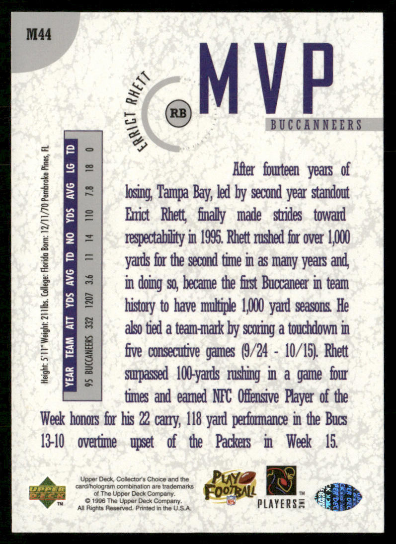 Errict Rhett 1996 Collector's Choice MVPs #M44 Tampa Bay Buccaneers