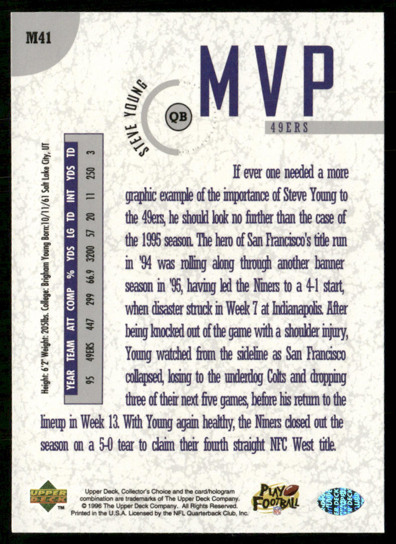 Steve Young 1996 Collector's Choice MVPs #M41 San Francisco 49ers