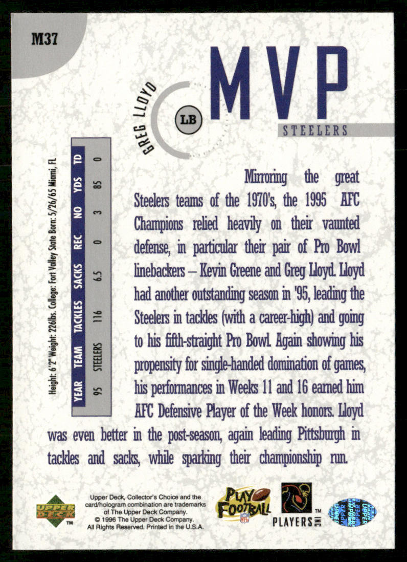 Greg Lloyd 1996 Collector's Choice MVPs #M37 Pittsburgh Steelers