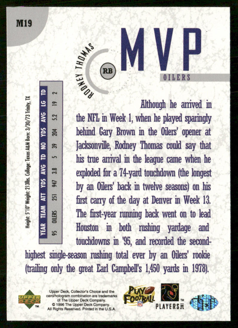 Rodney Thomas 1996 Collector's Choice MVPs #M19 Houston Oilers