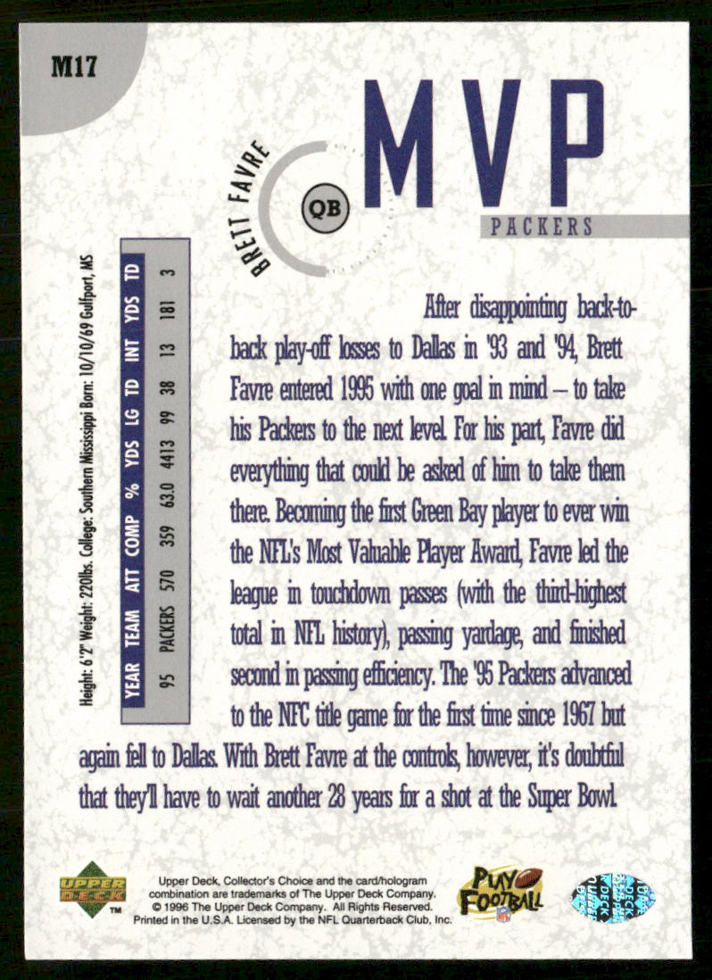 Brett Favre 1996 Collector's Choice MVPs #M17 Green Bay Packers