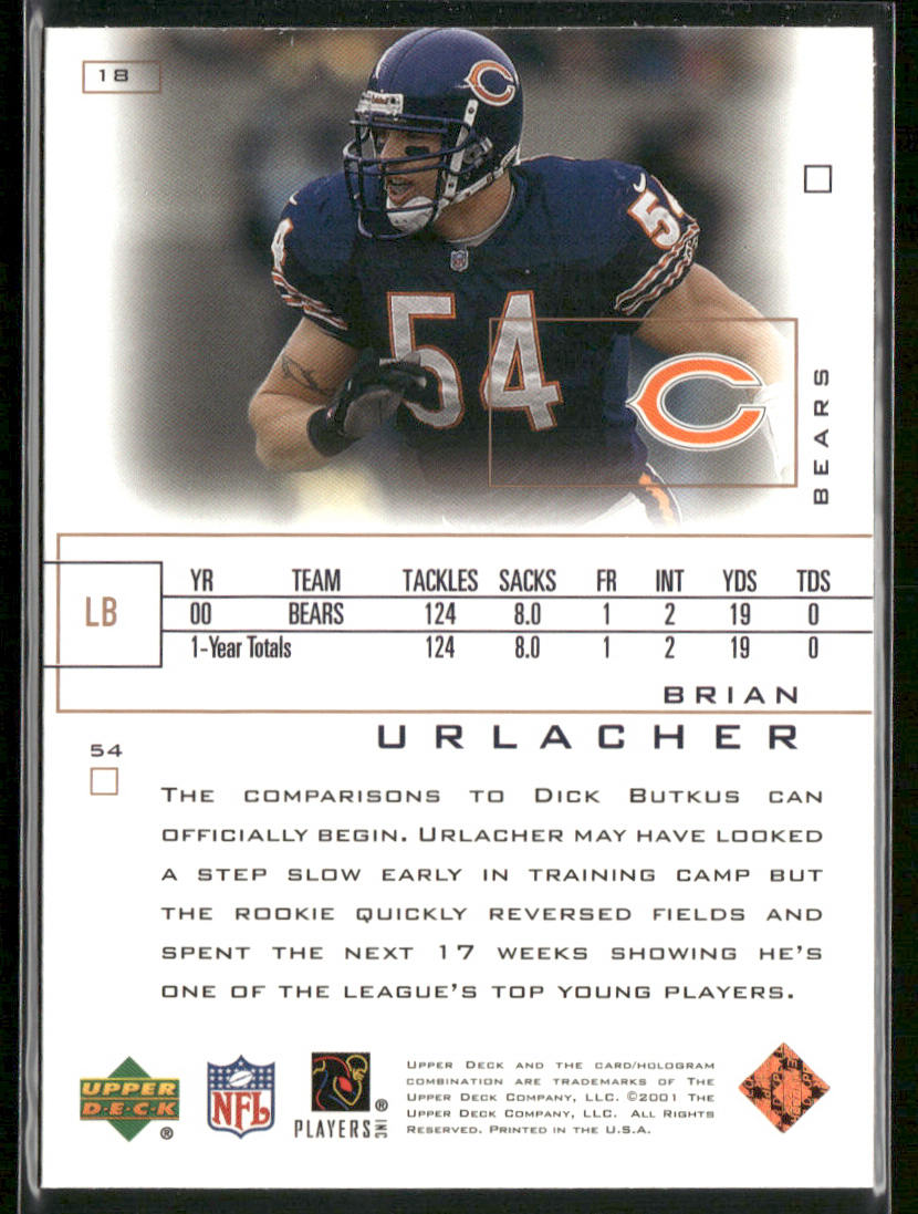 Brian Urlacher 2001 Upper Deck Pros & Prospects #18 Chicago Bears