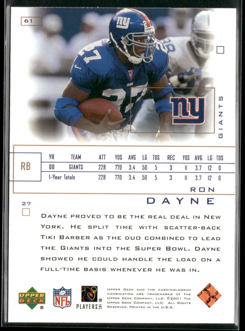 Ron Dayne 2001 Upper Deck Pros & Prospects #61 New York Giants
