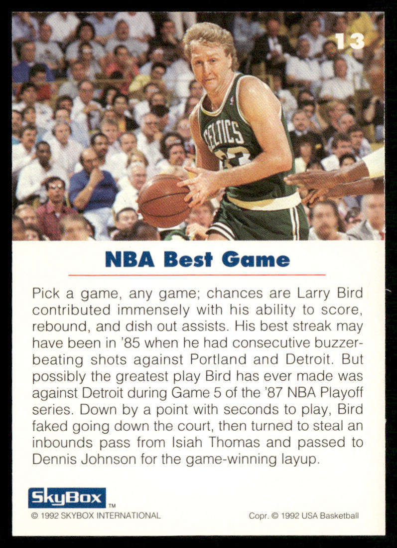 Larry Bird 1992 SkyBox USA #13 USA
