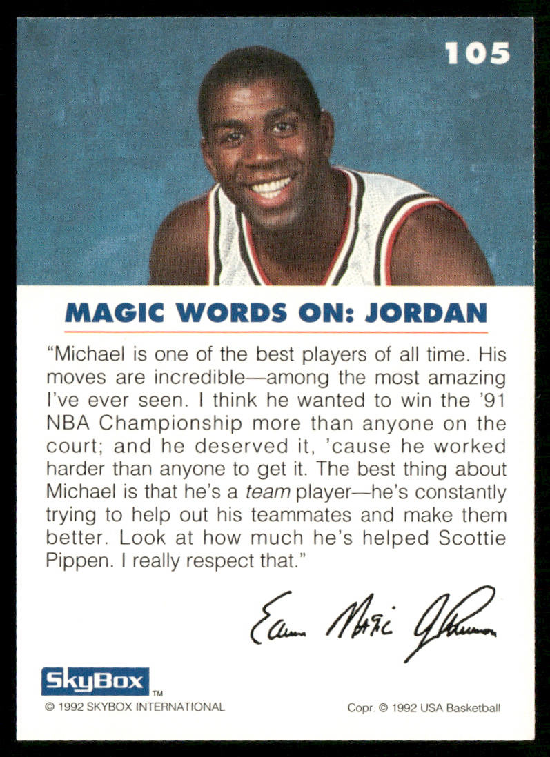 Magic on Jordan 1992 SkyBox USA #105 USA