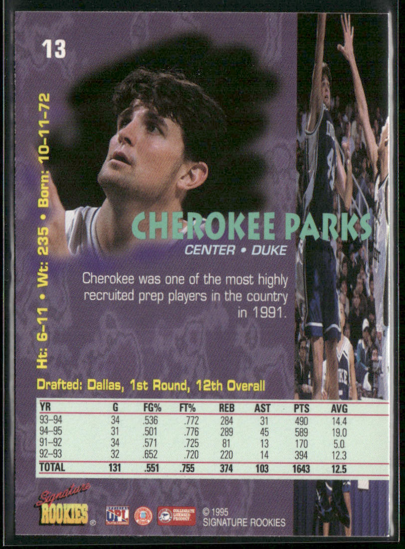 Cherokee Parks 1995 Signature Rookies Tetrad #13 Dallas Mavericks