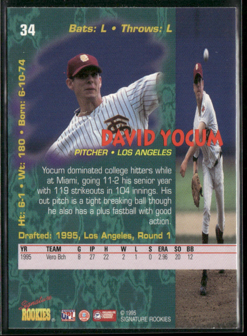 David Yocum 1995 Signature Rookies Tetrad #34 Los Angeles Dodgers