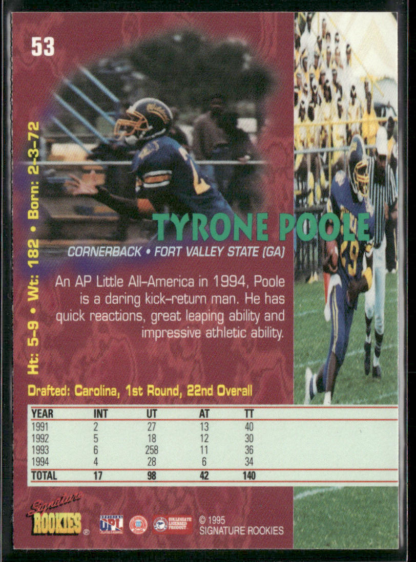 Tyrone Poole 1995 Signature Rookies Tetrad #53 Carolina Panthers