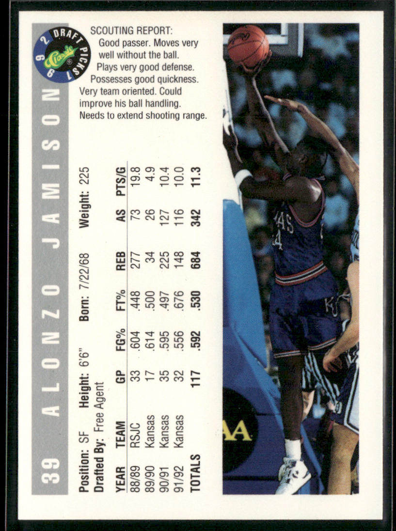 Alonzo Jamison 1992 Classic Draft Picks #39 Kansas Jayhawks