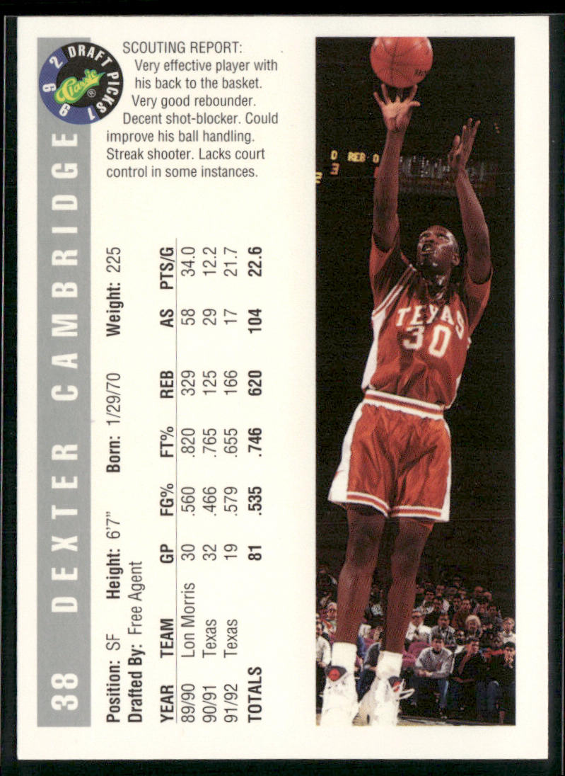 Dexter Cambridge 1992 Classic Draft Picks #38 Texas Longhorns