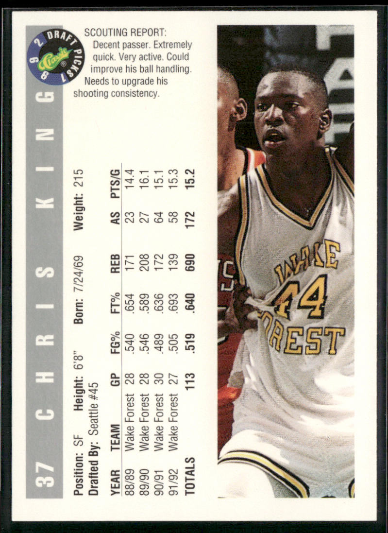 Chris King 1992 Classic Draft Picks #37