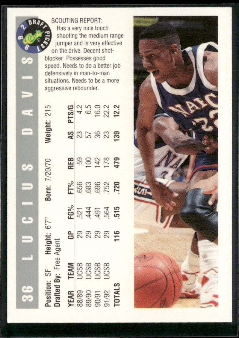 Lucius Davis 1992 Classic Draft Picks #36 UC Santa Barbara Gauchos