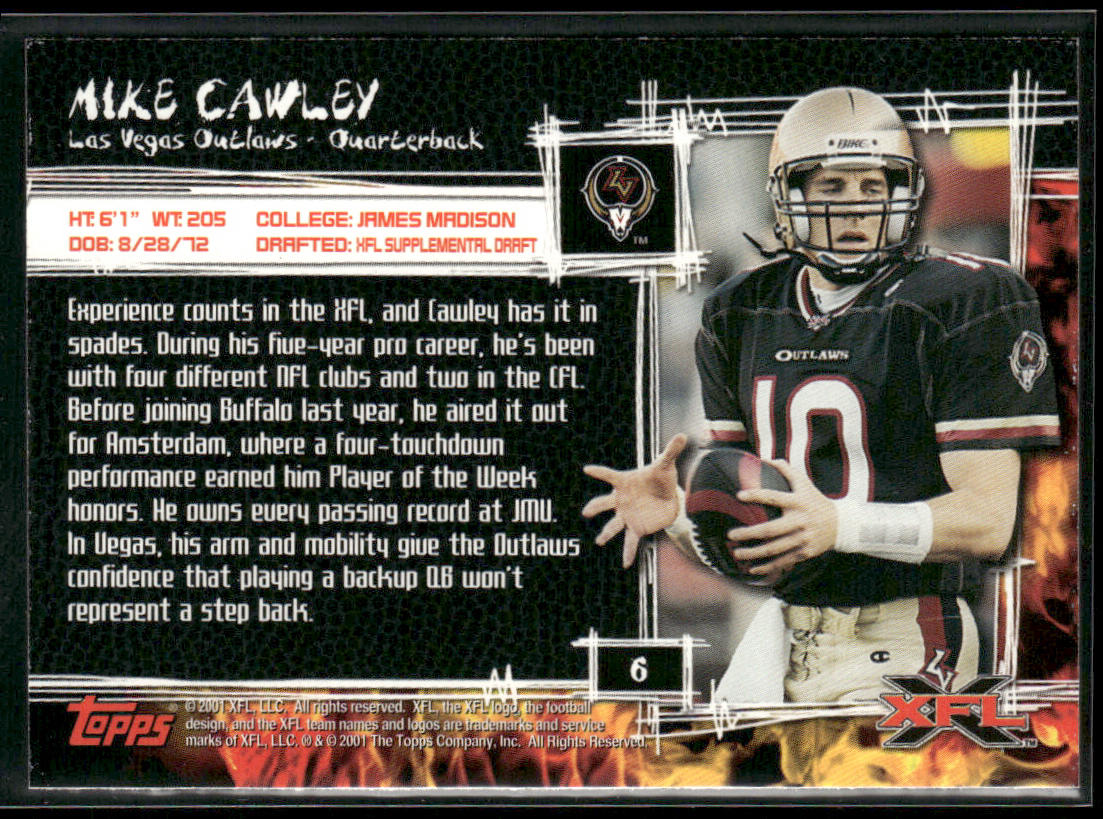 Mike Cawley 2001 Topps XFL #6 Las Vegas Outlaws