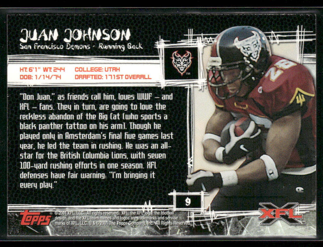 Juan Johnson 2001 Topps XFL #9 San Francisco Demons