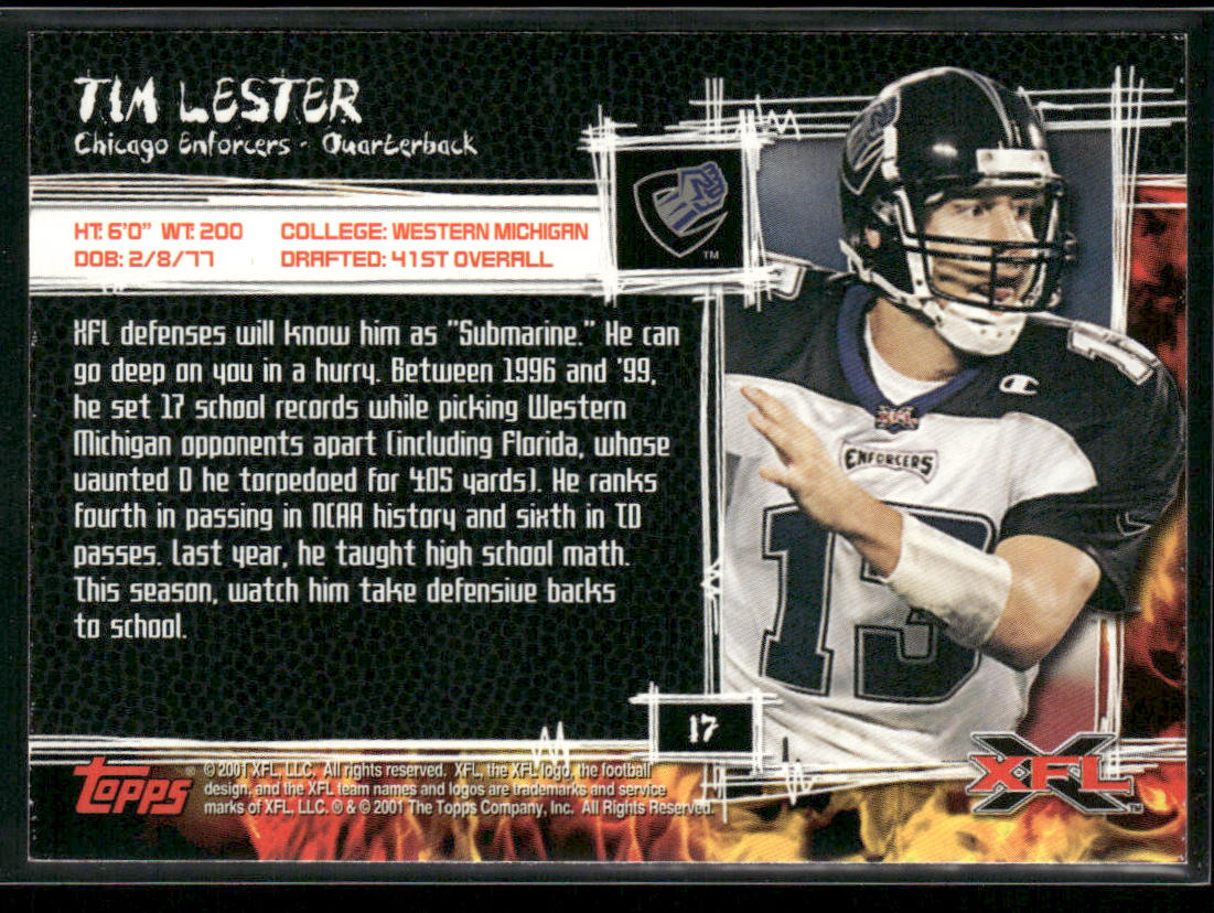 Tim Lester 2001 Topps XFL #17 Chicago Enforcers