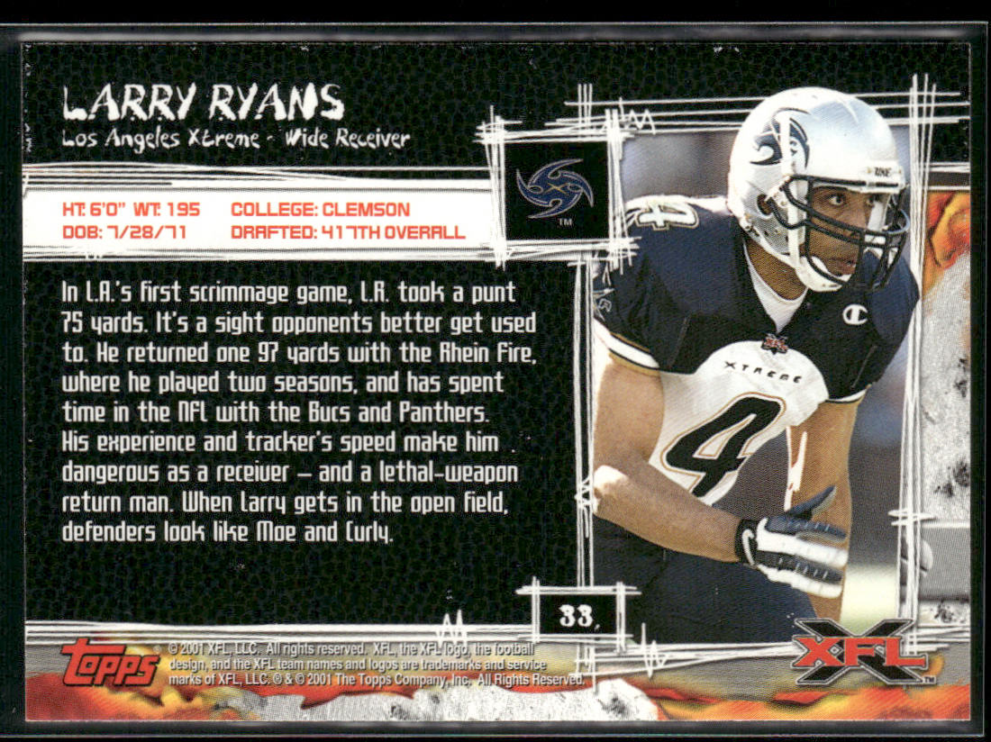 Larry Ryans 2001 Topps XFL #33 Los Angeles Xtreme