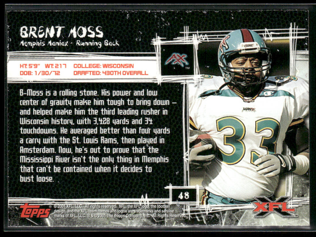 Brent Moss 2001 Topps XFL #48 Memphis Maniax