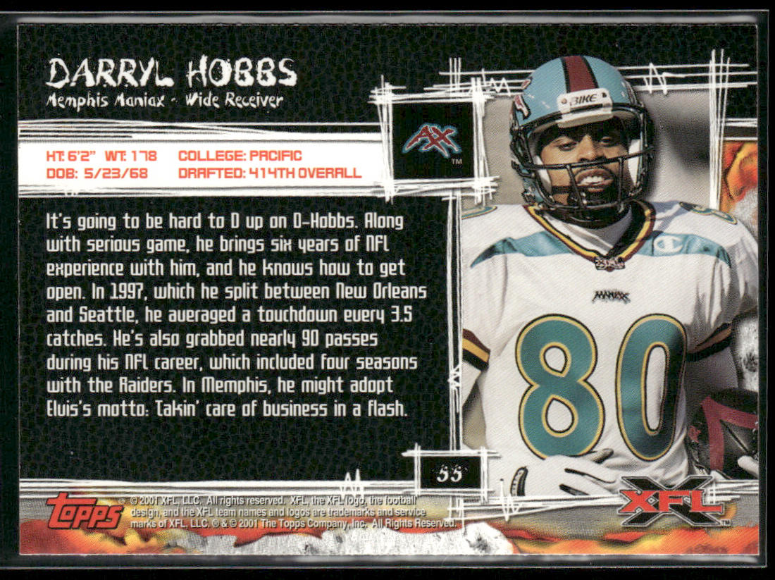 Daryl Hobbs 2001 Topps XFL #55 Memphis Maniax