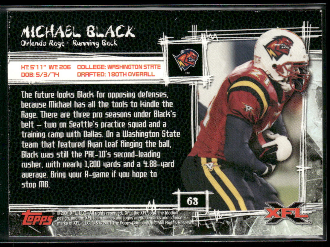 Michael Black 2001 Topps XFL #63 Orlando Rage