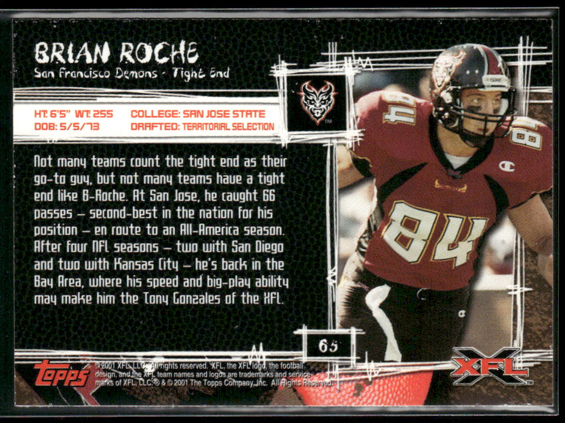 Brian Roche 2001 Topps XFL #65 San Francisco Demons