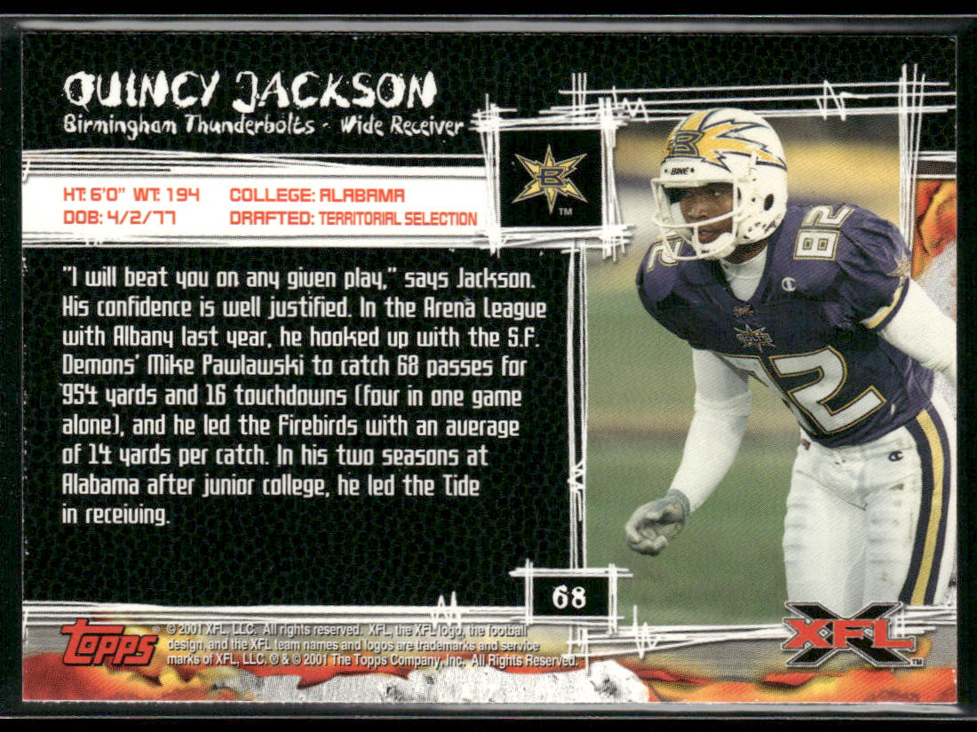 Quincy Jackson 2001 Topps XFL #68 Birmingham Thunderbolts