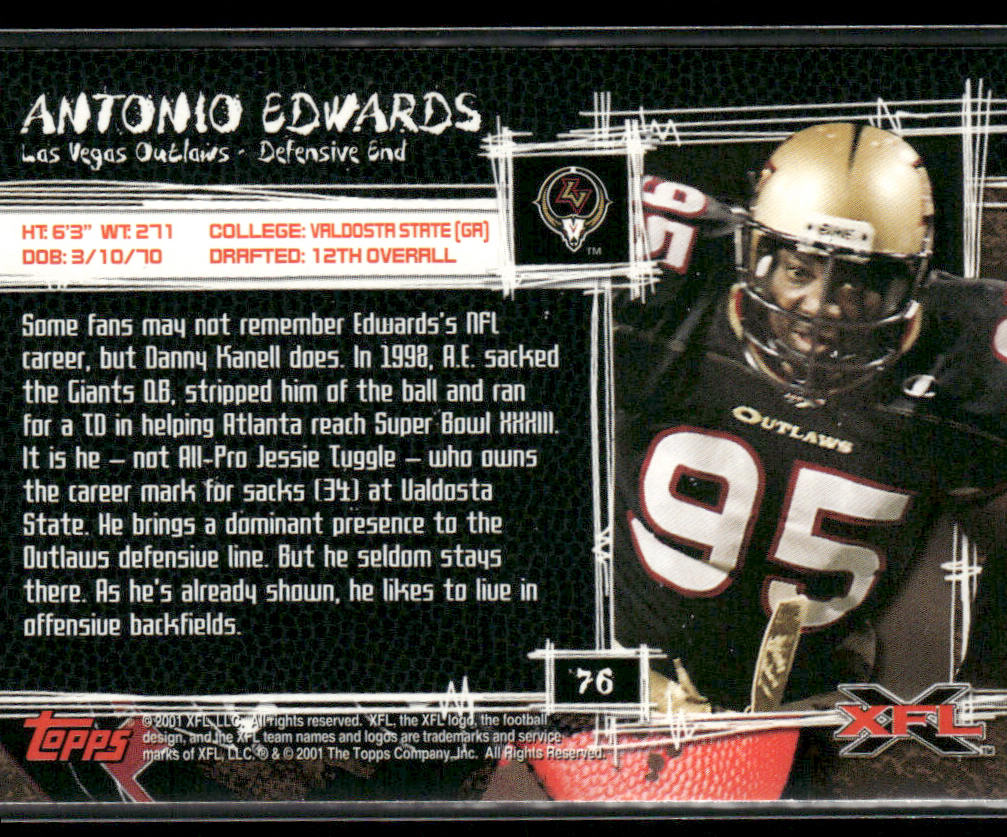 Antonio Edwards 2001 Topps XFL #76 Las Vegas Outlaws