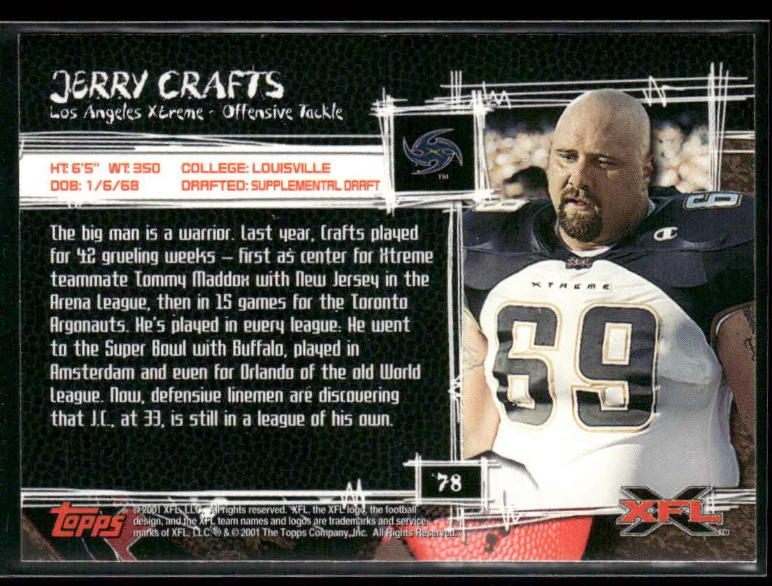 Jerry Crafts 2001 Topps XFL #78 Los Angeles Xtreme