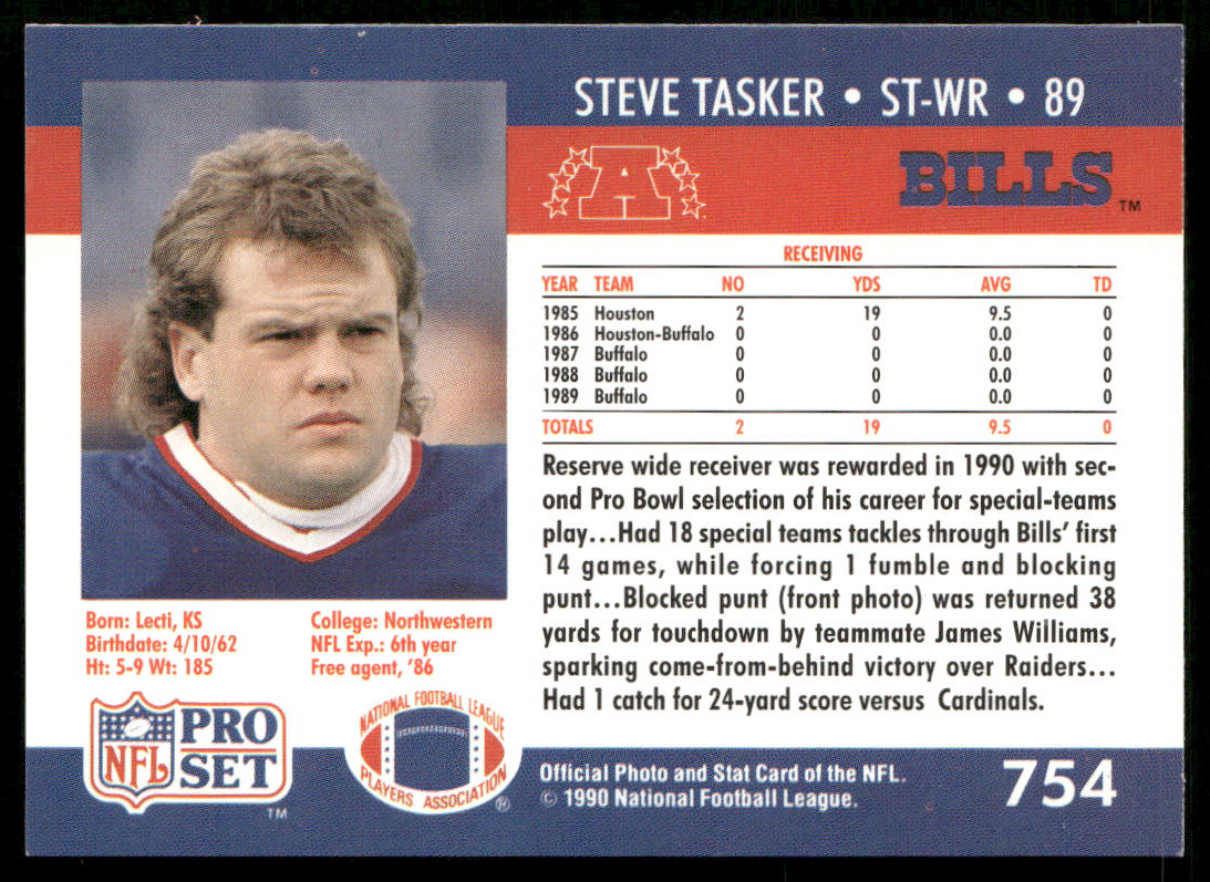 Steve Tasker 1990 Pro Set #754 Buffalo Bills