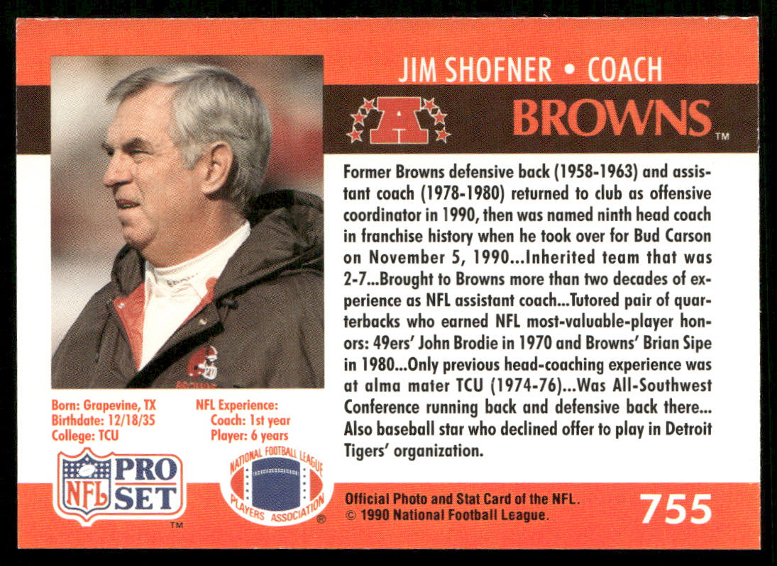 Jim Shofner 1990 Pro Set #755 Cleveland Browns
