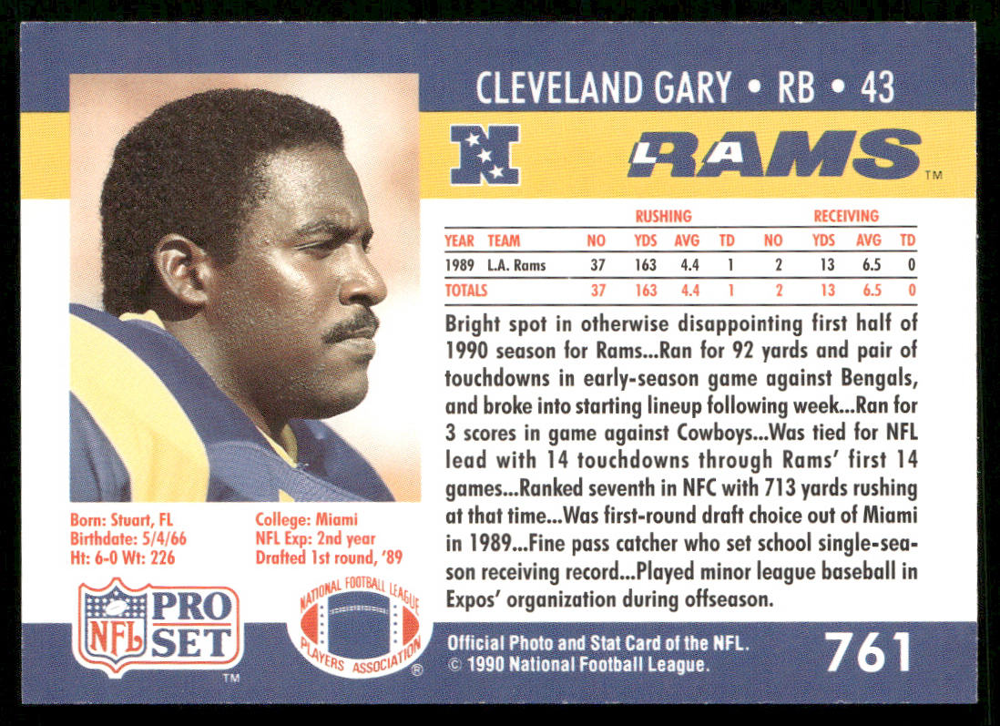 Cleveland Gary 1990 Pro Set #761 Los Angeles Rams