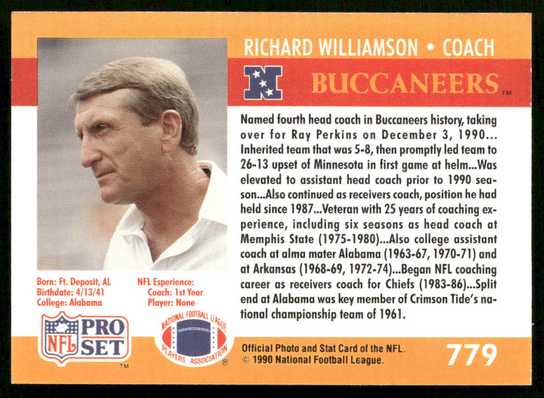 Richard Williamson 1990 Pro Set #779 Tampa Bay Buccaneers