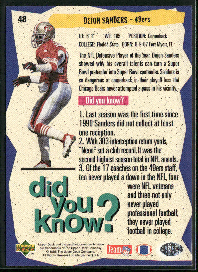 Deion Sanders 1995 Collector's Choice #48 San Francisco 49ers