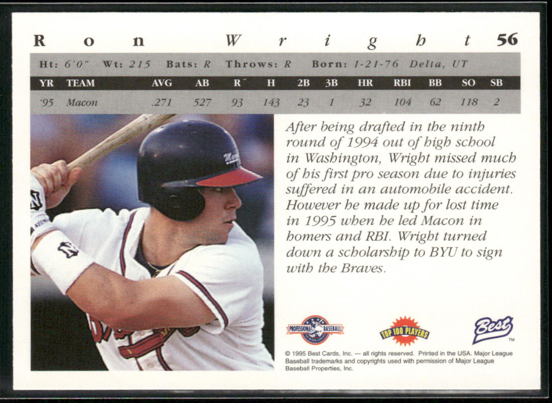 Ron Wright 1995 Best #56 Macon Braves