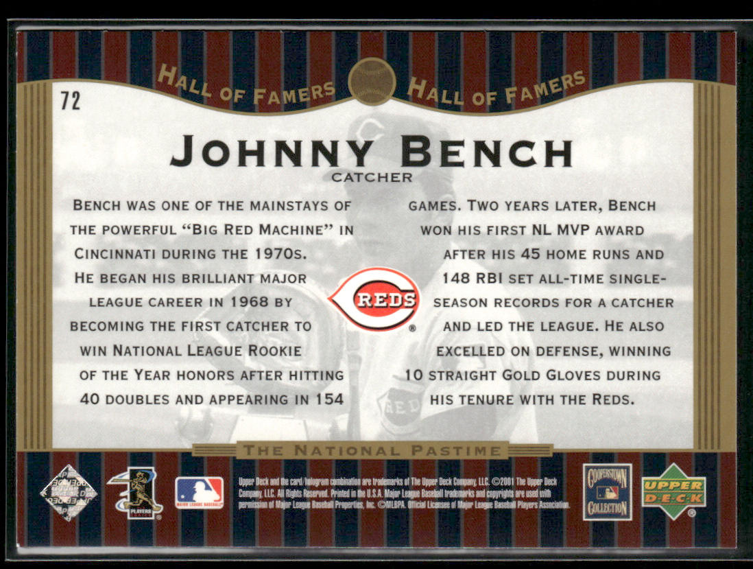 Johnny Bench 2001 Upper Deck Hall of Famers #72 Cincinnati Reds