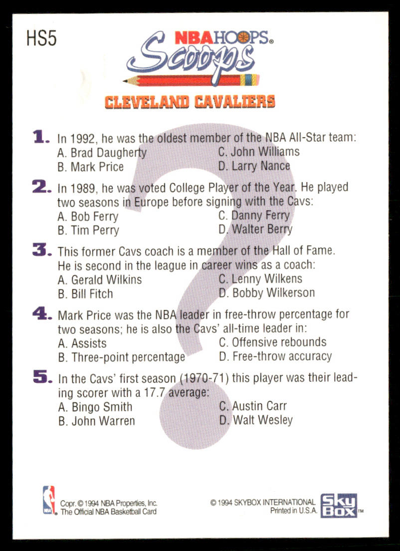 1993-94 Hoops #HS5 Larry Nance Scoops Fifth Anniversary Gold