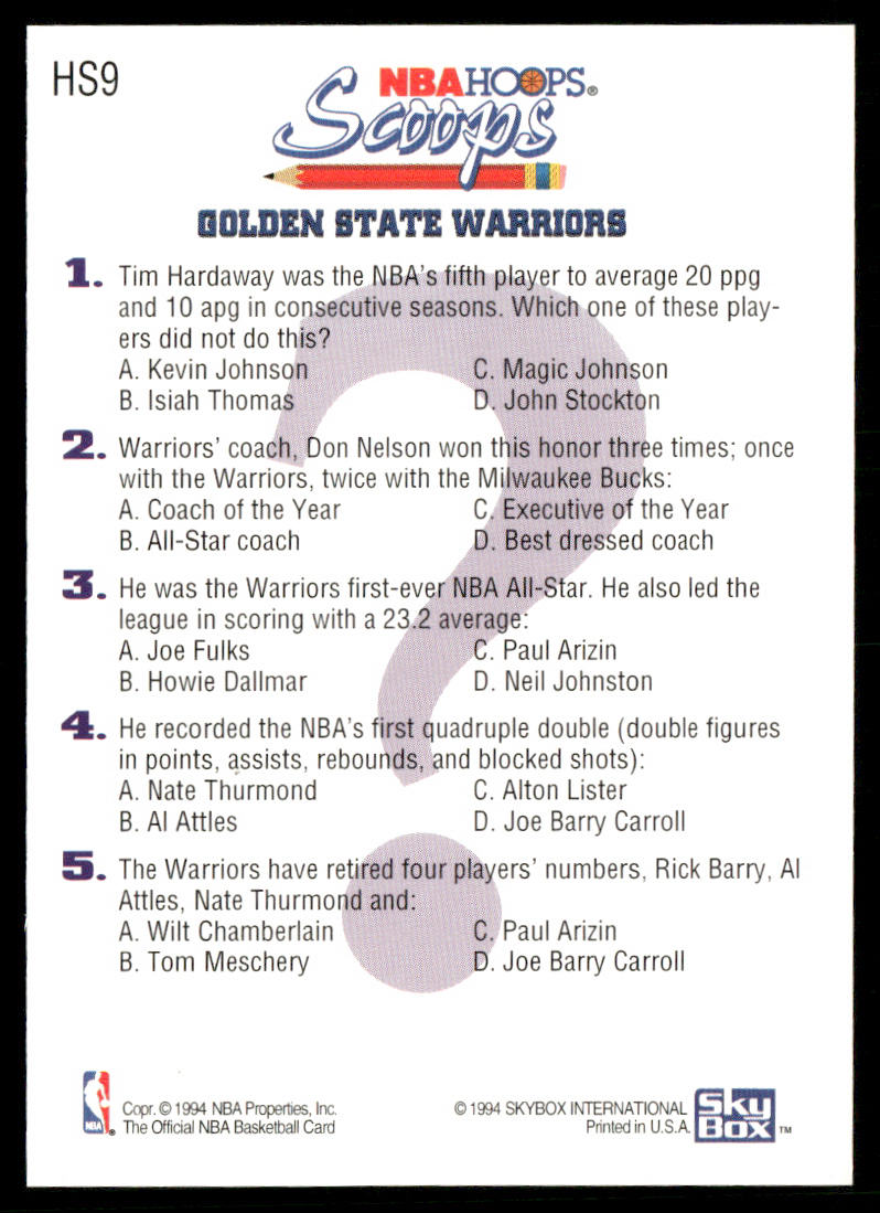 1993-94 Hoops #HS9 Tim Hardaway Scoops Fifth Anniversary Gold