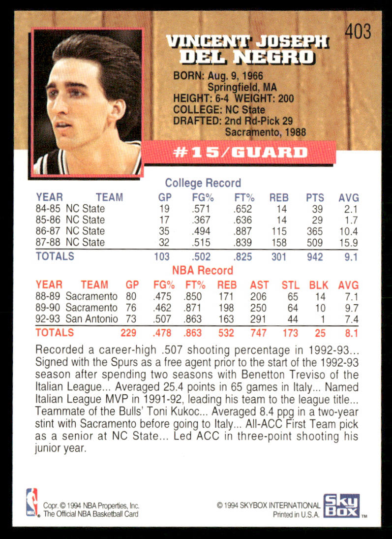 1993-94 Hoops #403 Vinny Del Negro