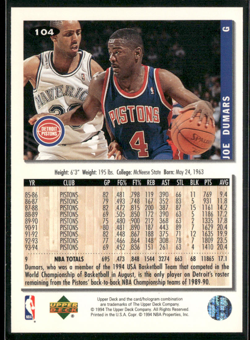 Joe Dumars 1994-95 Collector's Choice #104 Detroit Pistons
