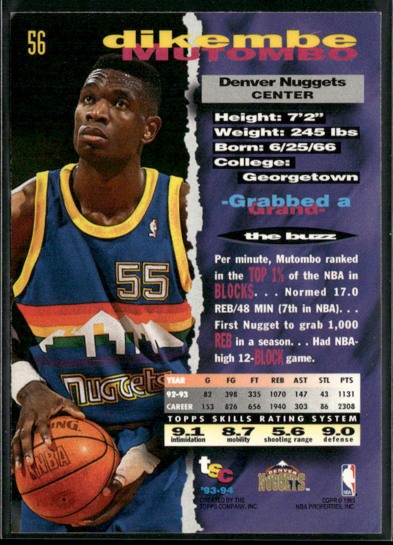 Dikembe Mutombo 1993-94 Stadium Club #56 Denver Nuggets