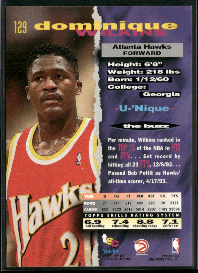 Dominique Wilkins 1993-94 Stadium Club #129 Atlanta Hawks