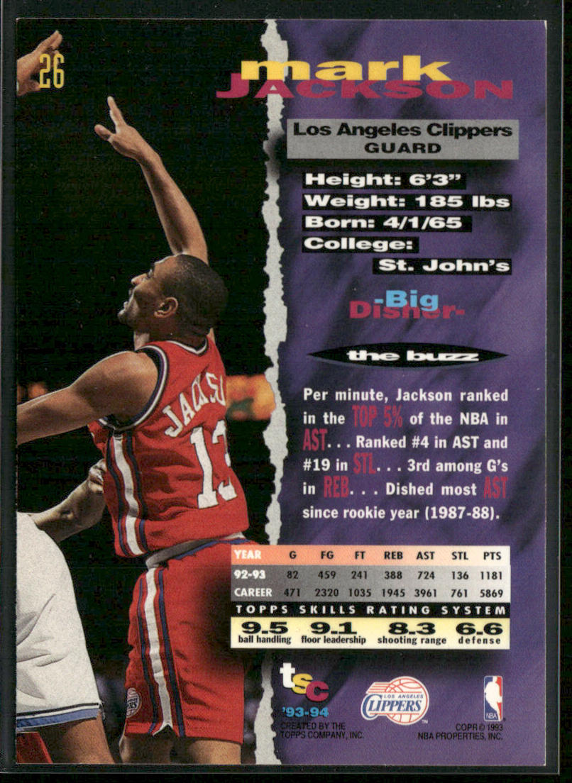 Mark Jackson 1993-94 Stadium Club #26 Los Angeles Clippers