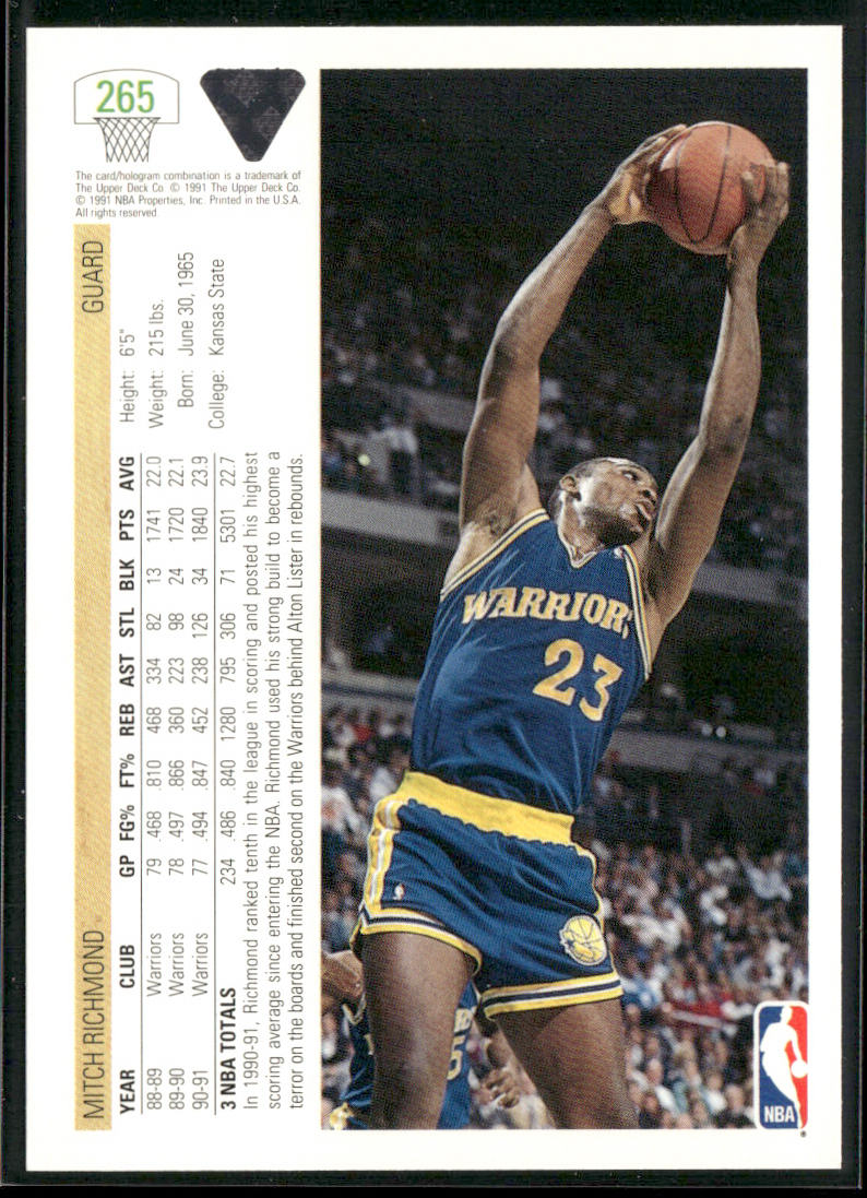 Mitch Richmond 1991-92 Upper Deck #265 Golden State Warriors