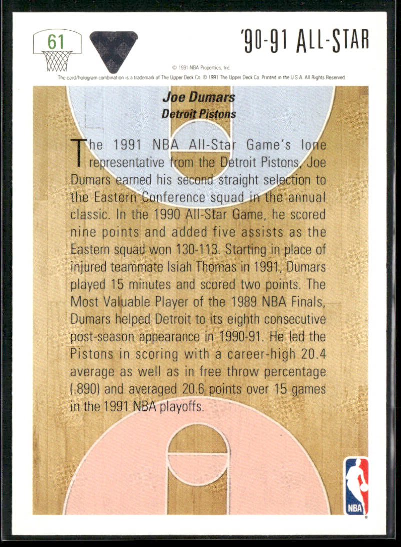 Joe Dumars 1991-92 Upper Deck #61 Detroit Pistons